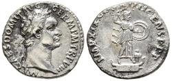 Ancient Coins - aVF Domitian Silver Denarius Rome 88-9 AD Minerva on Columna Rostrata With Owl