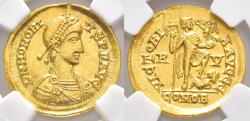 Ancient Coins - NGC AU Honorius 393-423 AD Solidus Ravenna Mint Emperor Treading on Captive