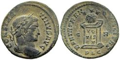 Ancient Coins - VF Constantine the Great AE19 Lyon Mint Head Right/ Globe on Altar Green Patina