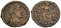 Ancient Coins - Ch VF Theodosius I AE19 379-383 AD Constantinopolis Seated Facing