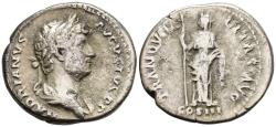 Ancient Coins - Rare Choice gF Hadrian Silver Denarius 134-8 AD Tranquillitas Resting on Column