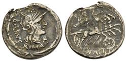 Ancient Coins - Roman Republic Silver Plated Ancient Counterfeit Denarius 125 BC Roma/Quadriga