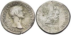 Ancient Coins - Scarce Trajan 98-117 AD Silver Denarius Vesta Seated Holds Palladium & Scepter