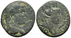 Ancient Coins - Caracalla Edessa Mesopotamia AE18 Turreted Veiled & Draped Bust of Tyche Right