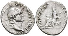 Ancient Coins - Vespasian 69-79 AD Silver Denarius Pax Seated on Throne Holding Olive Branch