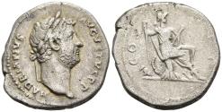 Ancient Coins - Hadrian 117 - 138 AD Silver Denarius Virtus Seated on Cuirass