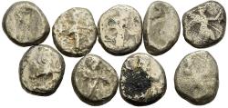 Ancient Coins - Persian Empire Lydia Anatolia Lot of 9 Silver Siglos c. 485 - 340 BC