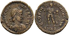 Ancient Coins - VF Arcadius AE22 Maiorina Cyzicus 392-5 AD Emperor Holding Globe