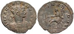 Ancient Coins - aEF Aurelian Antoninianus Fortuna Redux Seated Holding Rudder Cornucopia
