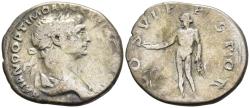 Ancient Coins - Trajan Denarius 114-6 AD Genius Standing Nude Holds Patera & Grain