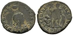 Ancient Coins - Scarce Arcadius AE22 Maiorina Constantinople 383 AD Hand of God Crowns Emperor