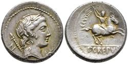 Ancient Coins - gVF Dictatorship of Sulla Silver Denarius 82 BC Apollo / Horseman Hurling Spear
