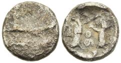 Ancient Coins - Rare Persian Empire Sidon Phoenicia Abd'ashart I 365-352 BC Silver 1/16 Shekel