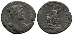 Ancient Coins - Hadrian 117-138 AD Sestertius Jupiter Seated Holding Victory & Scepter