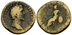 Ancient Coins - Antoninus Pius AE32 Sestertius Roma Seated Left Holding Victory