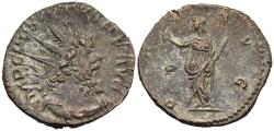 Ancient Coins - gVF Gallic Empire Postumus Antoninianus Treveri 268 AD Pax Holding Olive Branch