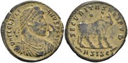 Ancient Coins - Ch VF Julian II 'the Apostate' AE29 Siscia Mint Bull Standing 2 Stars Above