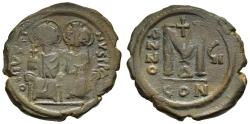 Ancient Coins - VF Byzantine Justin II and Sophia AE33 Follis Constantinople