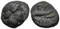 Ancient Coins - Rare Priapus Mysia AE10 3rd-1st Cent BC Head of Apollo / Lobster or Crayfish