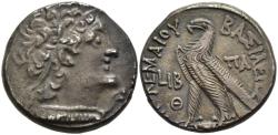 Ancient Coins - EF Egypt Cleopatra III & Ptolemy X Silver Tetradrachm Dual Dated Year 12 & 9