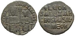 Ancient Coins - aVF Byzantine Leo VI & Alexander AE26 Follis Emperors on Throne Facing