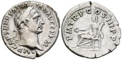 Ancient Coins - Choice aVF Trajan 98-117 AD Silver Denarius Vesta Seated Holds Patera & Torch