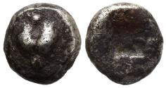 Ancient Coins - Kyrene Kyrenaica 490-475 BC Obol Heart-Shaped Silphium Fruit / Star in Incuse