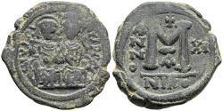 Ancient Coins - VF Byzantine Empire Justin II and Sophia AE31 Follis Nicomedia Mint 575-6 AD