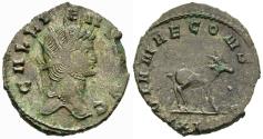Ancient Coins - VF Gallienus Antoninianus Rome 267-8 AD Diana Protector Antelope Reverse