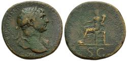 Ancient Coins - Trajan AE34 Sestertius 113-4 AD Fortuna Reduci Holding Rudder Cornucopia