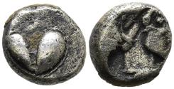 Ancient Coins - Kyrene Silver Hemidrachm  500-480 BC Silphium Seed / Head of Zeus-Ammon
