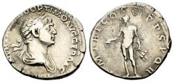 Ancient Coins - Trajan 98-117 AD Silver Denarius Genius or Bonus Eventus Holding Patera & Grain