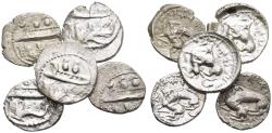 Ancient Coins - Lot of 5 Silver 1/16 Shekel Persian Empire Gebal-Byblos Phoenicia 4th Cent BC