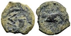 Ancient Coins - Judaea Herod the Great AE13 Lepton Graven Image Eagle From Temple Gate