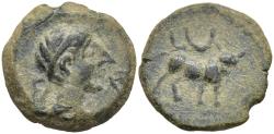Ancient Coins - VF Castulo Hispania 1st c BC Male Head Right / Bull Standing Right Crescent