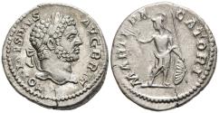 Ancient Coins - Ch gVF SCARCE Caracalla Silver Denarius 210-213 AD Mars the Peacemaker