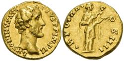 Ancient Coins - VF Antoninus Pius Gold Aureus Rome 157-8 AD Salus Feeding Snake