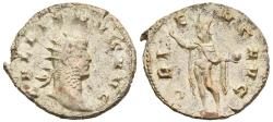 Ancient Coins - aVF Gallienus Silvered Antoninianus Milan ORIENS AVG Sol Commanding Sunrise