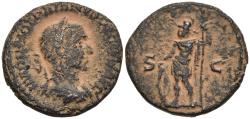 Ancient Coins - Trajan Decius AE19 Semis Mars in Military Garb Holding Shield and Spear