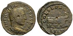 Ancient Coins - Philip I The Arab AE22 Deultum Thrace Galley Prow 244-249 AD