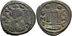 World Coins - Ch F Islamic Umayyad Arab Pseudo-Byzantine Emesa Syria AE20 Fals 658-693 AD