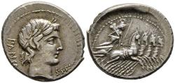 Ancient Coins - aEF Roman Republic Silver Denarius C Vibius Cf Pansa 90 BC Head of Apollo