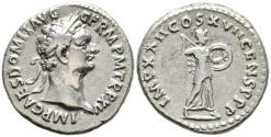 Ancient Coins - Ch aVF Domitian Silver Denarius Rome 95-6 AD Minerva Brandishing Javelin