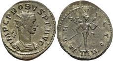 Ancient Coins - Ch VF Probus Antoninianus Lugdunum 277 AD Mars the Victor Marching Nude
