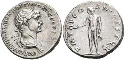 Ancient Coins - VF Trajan Denarius 114-6 AD Genius Standing Nude Holds Patera &amp; Grain