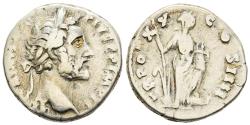 Ancient Coins - Antoninus Pius Silver Denarius 156-7 AD Annona Holds Rudder & Modius