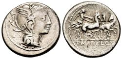 Ancient Coins - gF Roman Republic Silver Denarius Rome 111-110 BC Roma / Victory in Triga