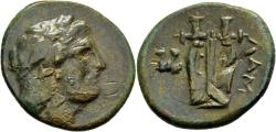 Ancient Coins - aVF Lampsakos Mysia AE23 19-85 BC Head of Apollo / Kithara & Pegasos Forepart