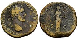Ancient Coins - Antoninus Pius AE32 Sestertius Rome 153-4 AD Liberty Holding Freedom Cap