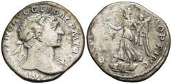 Ancient Coins - Trajan Silver Denarius 107-8 AD Victory Standing on Shields Raising Wreath
